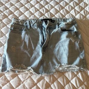 Refuge Light Blue Distressed Mini Skirt